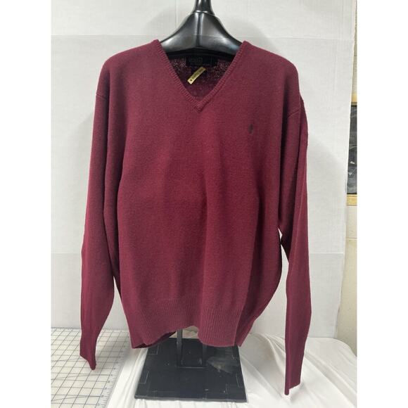 Vtg‎ Polo Ralph Lauren Lambswool V-Neck Sweater Mens Size XL Maroon - Picture 1 of 14